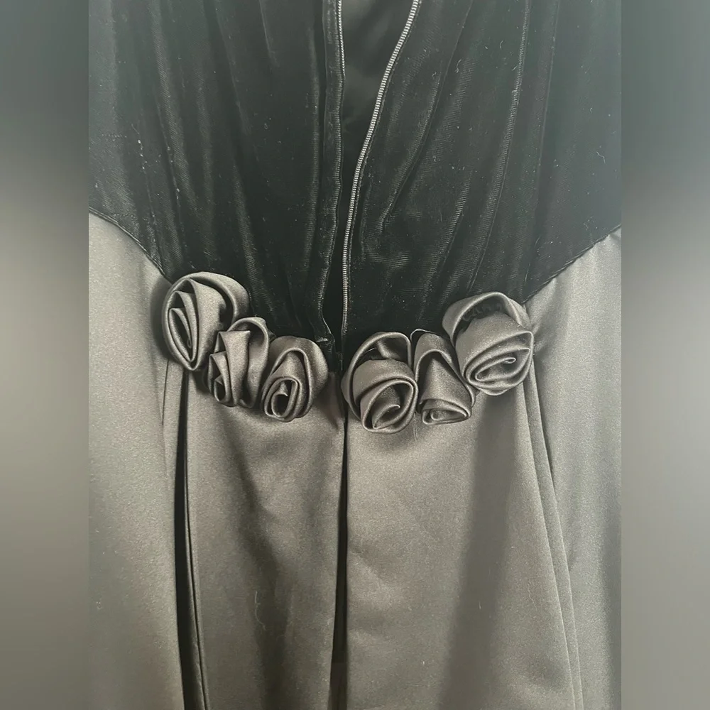 Solid Black and velvet Prom Dress - Picture 3 of 5